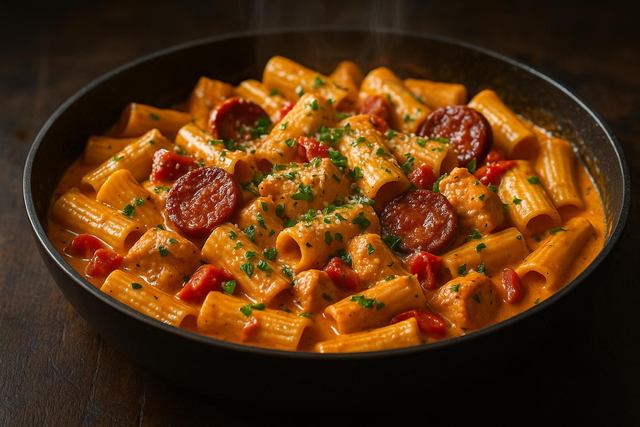 Kremet kylling- og chorizopasta
